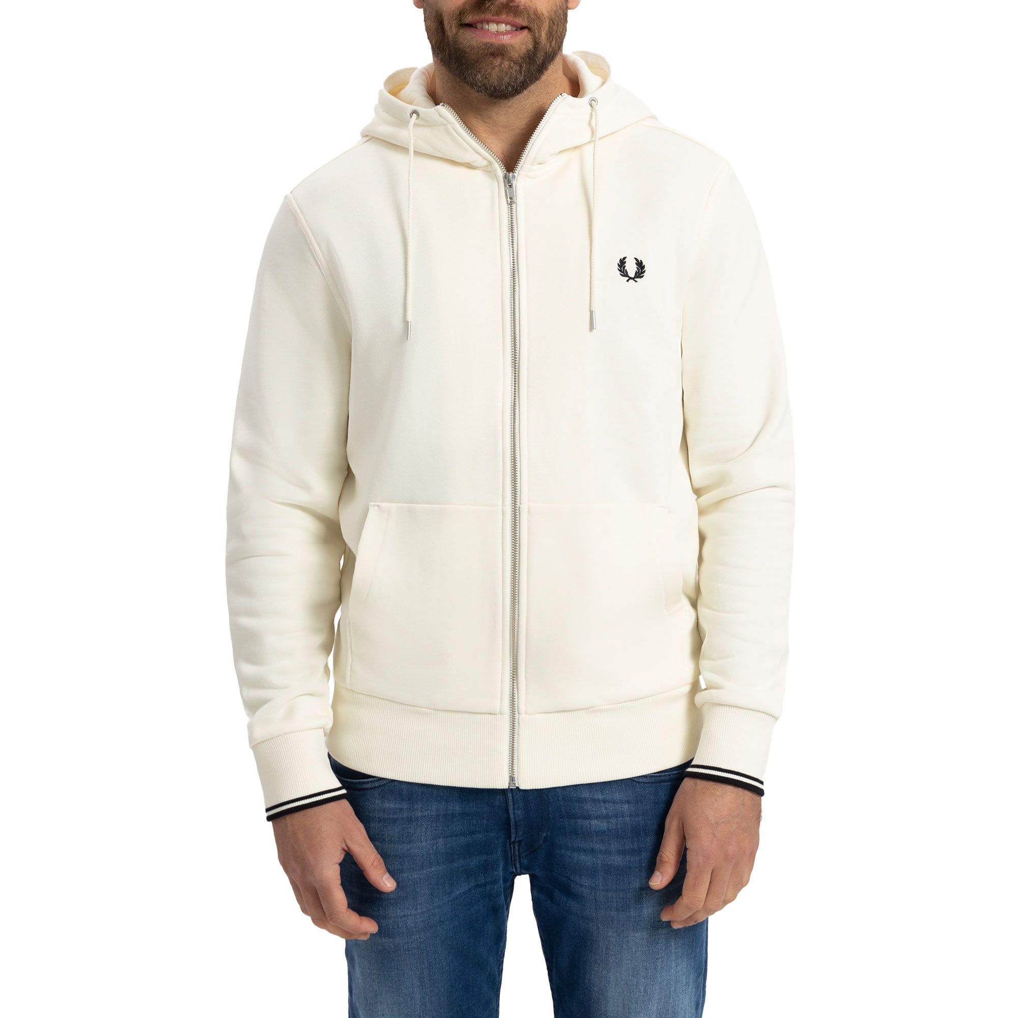 M2643 102 Fred Perry heren hoodie zwart met capuchon en zakken M2643 102 Fred Perry heren hoodie zwart met capuchon en zakken